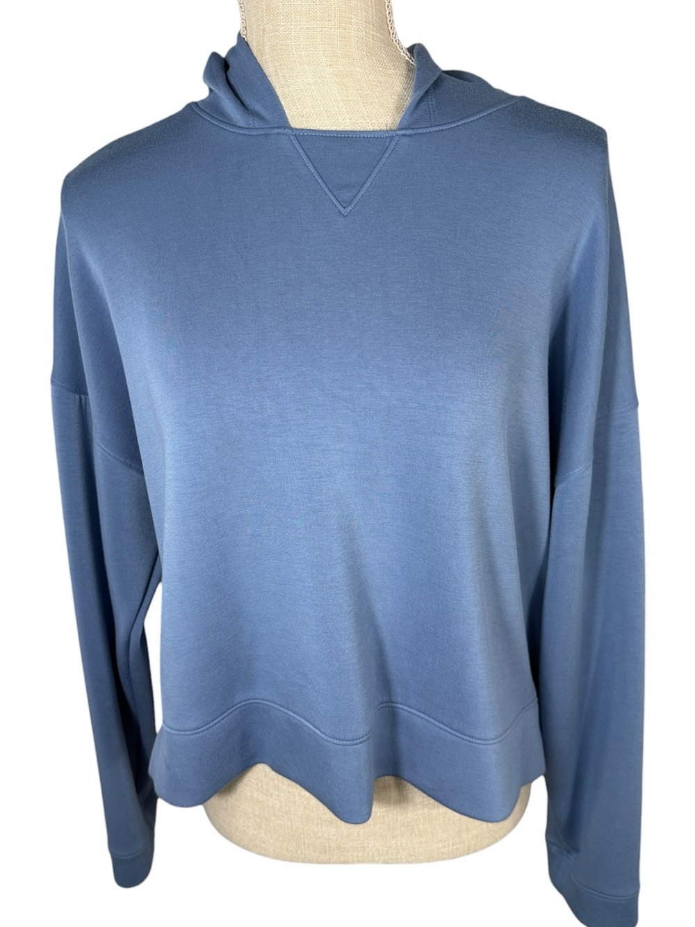 Thrive Societe Blue Luxe Shirred Sleeve Mid Length Hoodie